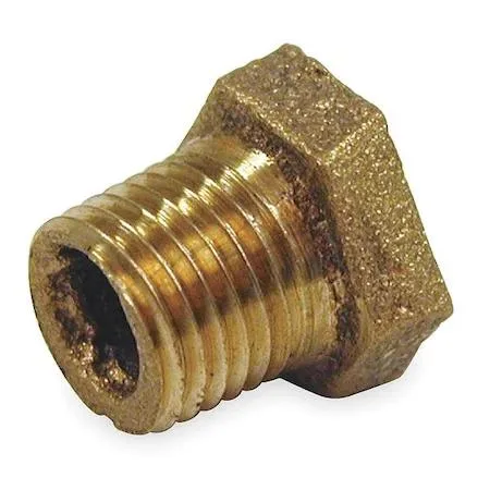 Hexagonal brass pipe bushing, 1/2 inch male to 1/4 inch female threads