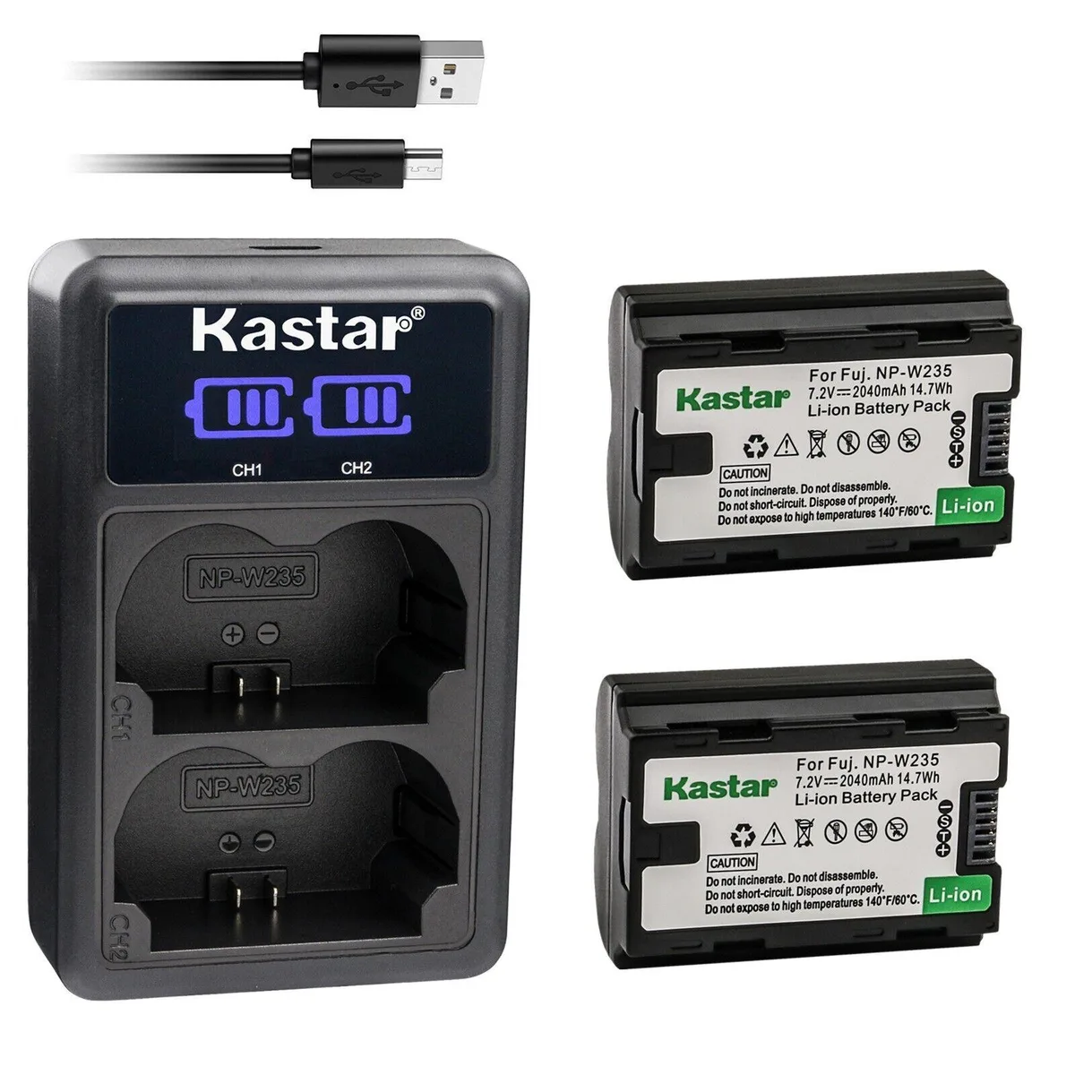 Kastar Kastar NP-W235 2-pack battery and LED2 USB charger — product photo