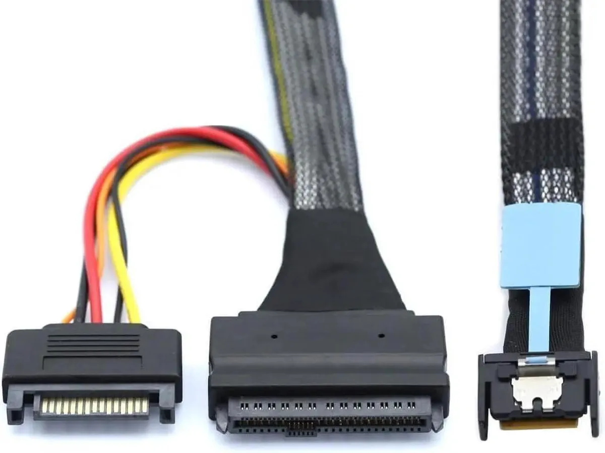 SMUGDESK SMUGDESK MCIO 4X to U.2 SFF-8639 NVMe PCIe Cable 5.0 15Pin SATA Power — product photo