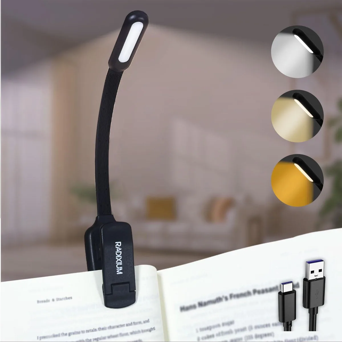  somisgarden Rechargeable Book Light 9 LED Vertical 50H USB-C Clip Magnet — product photo