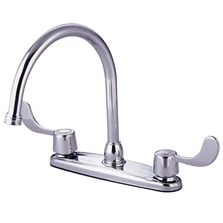 Polished chrome kitchen faucet with blade handles, 8 inch centerset design