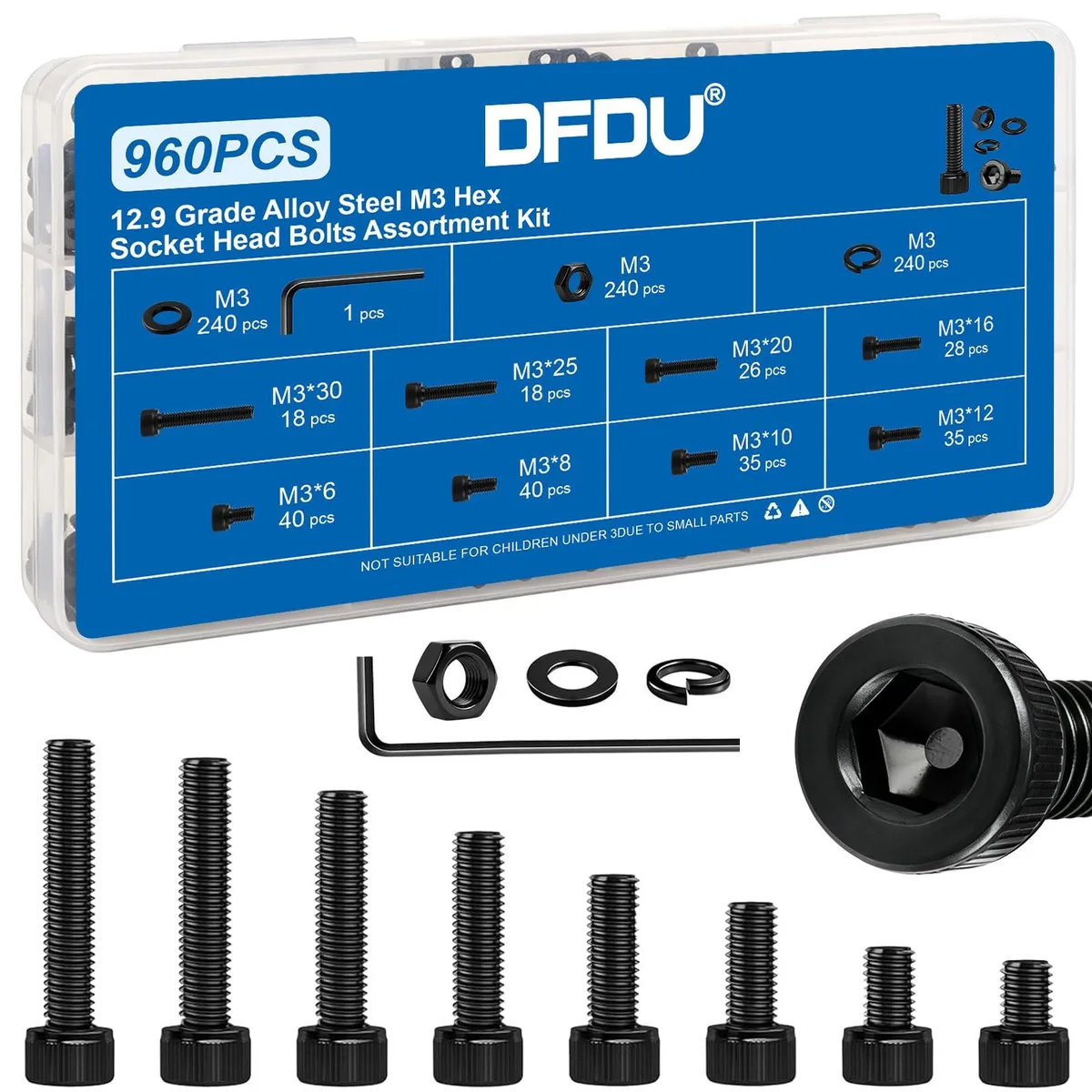 DFDU Metric M3 Screws Assortment Kit 960pcs 12.9 Steel — product photo