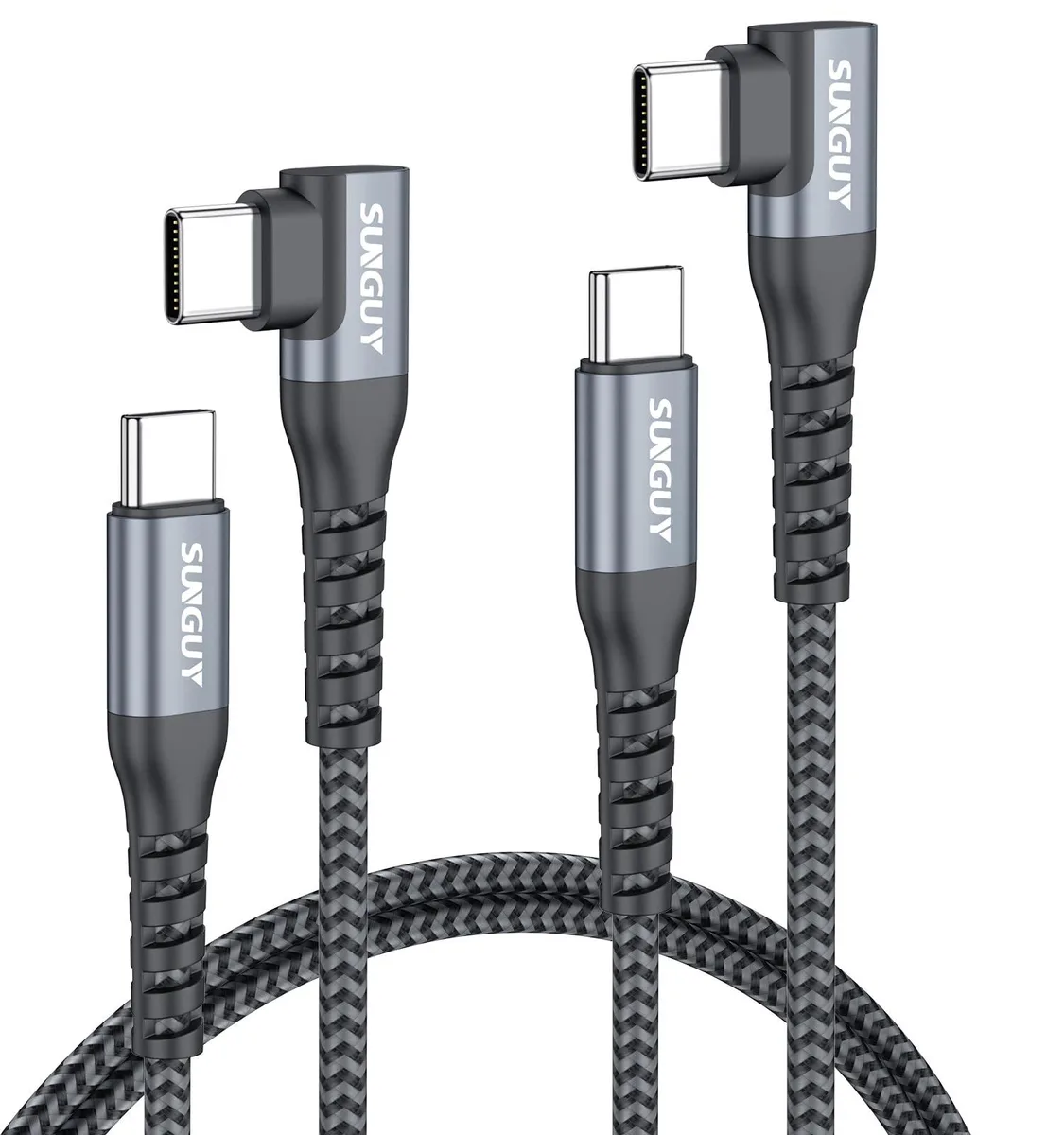  SUNGUY Right Angle USB C to USB C Cable 3FT 2Pack 60W 90 Degree Grey 480Mbps — product photo