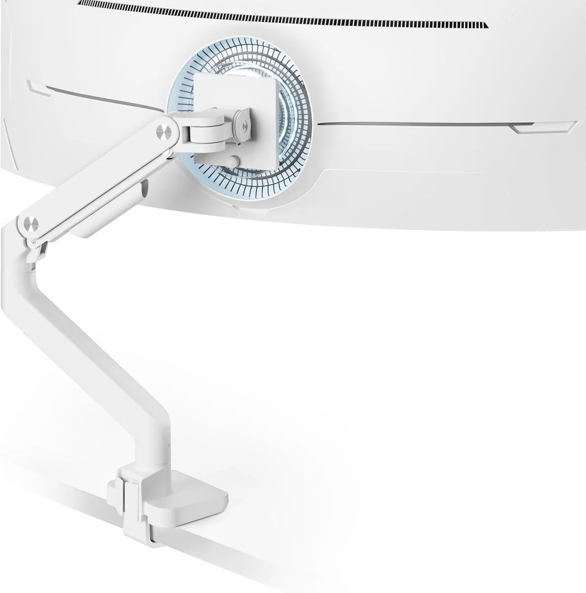 PISKEKAT PISKEKAT White Monitor Arm 17-49" 44 lbs Gas Spring C-Clamp Grommet 75x75 100x100 VESA — product photo