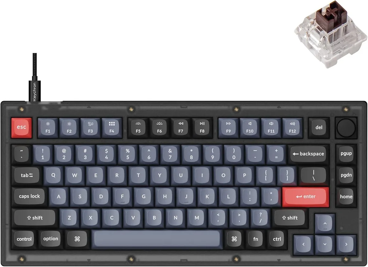 usbroway usbroway V1 75% 81-Key Mechanical Gaming Keyboard Knob Version Frosted Black-Translucent Brown Switch — product photo