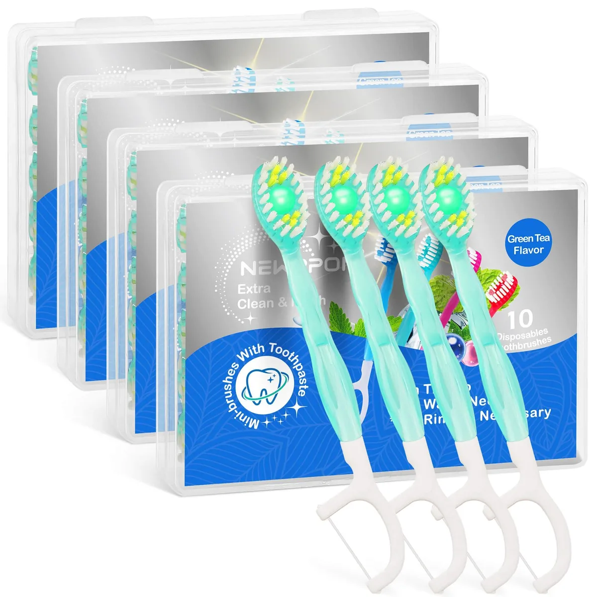 Forty green disposable toothbrushes in four portable cases