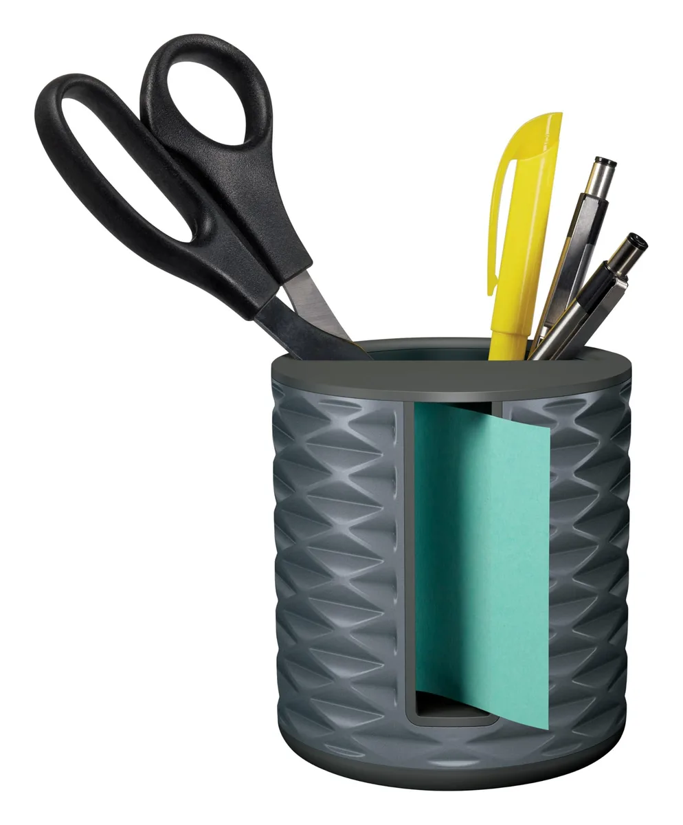 Black geometric sticky note dispenser with pop-up pad