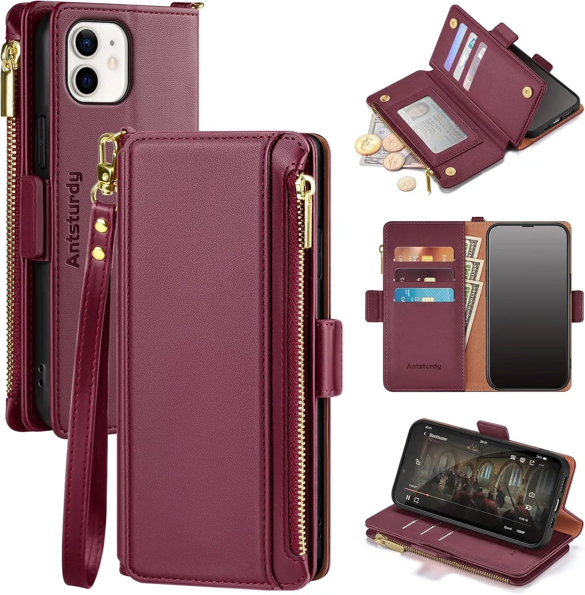 TAURKENAM TAURKENAM iPhone 11 Wallet Case Wine Red — product photo