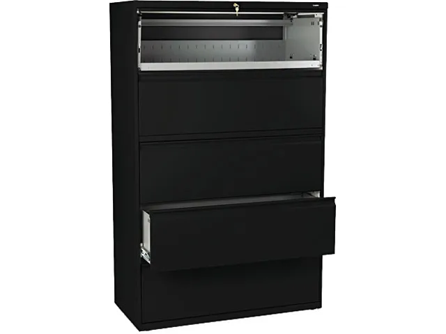 Black five-drawer lateral file cabinet 42w x 67h