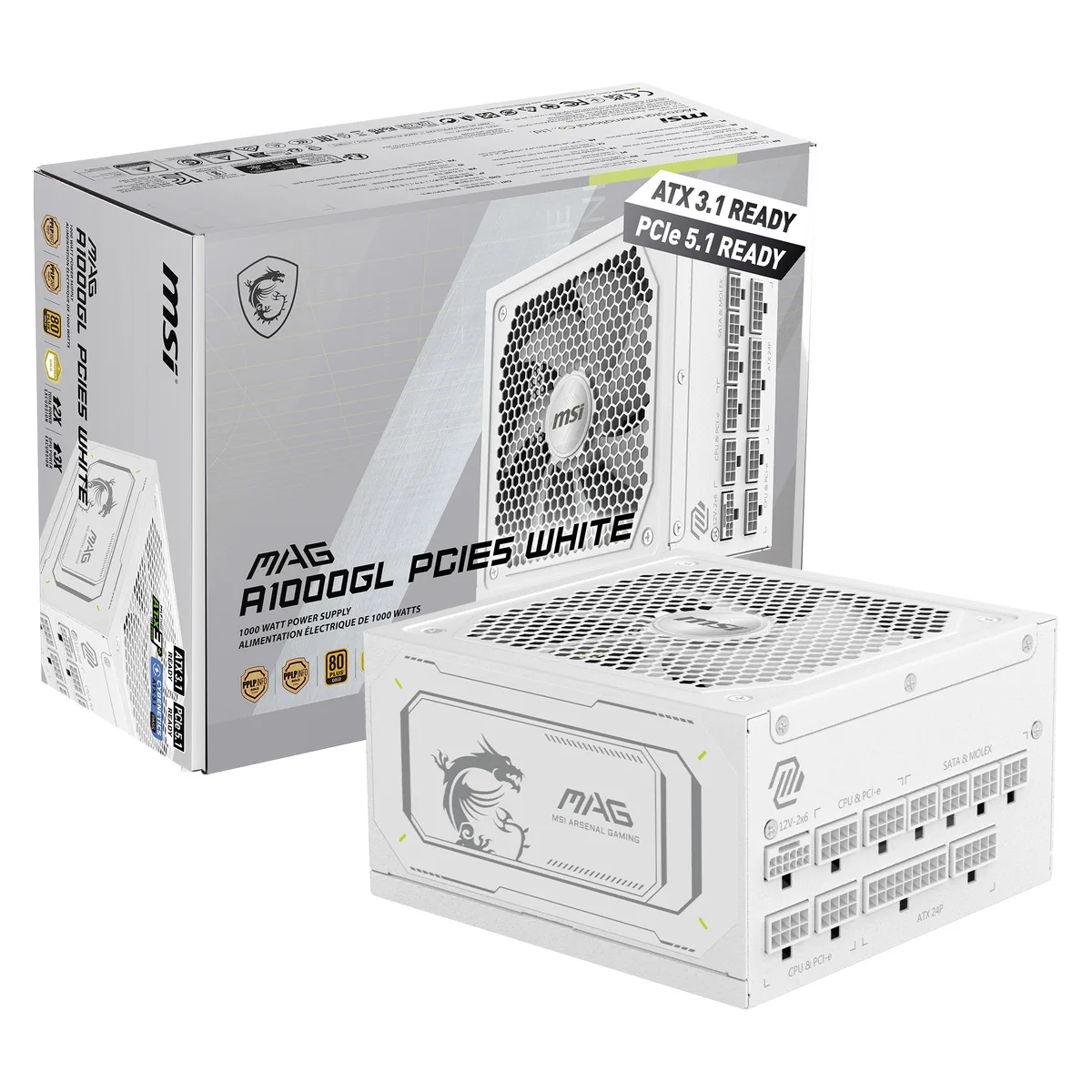 MSI MSI MAG A1000GL PCIE5 WHITE power supply — product photo