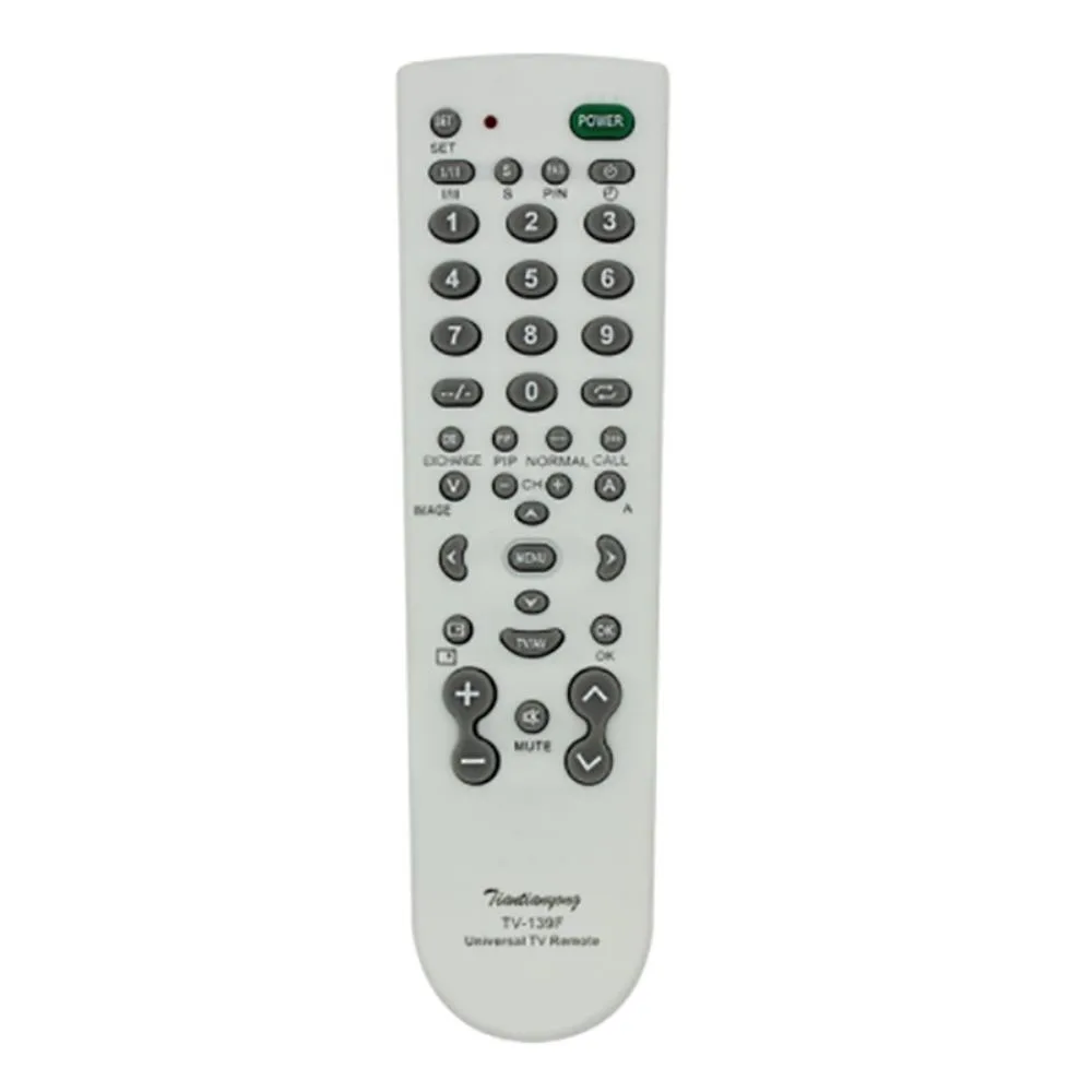 White plastic universal TV remote control TV-139F with standard button layout