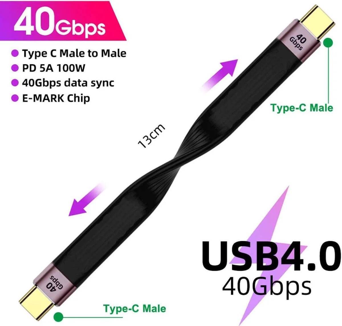 Aomoproing Aomoproing USB C Female to USB C Male Cable 40Gbps 100W 8K — product photo