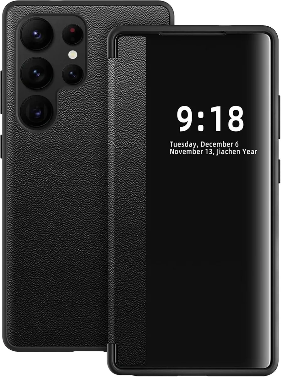Transcend Transcend Galaxy S22 Ultra Flip Case S View Frosted Translucent Window Black — product photo