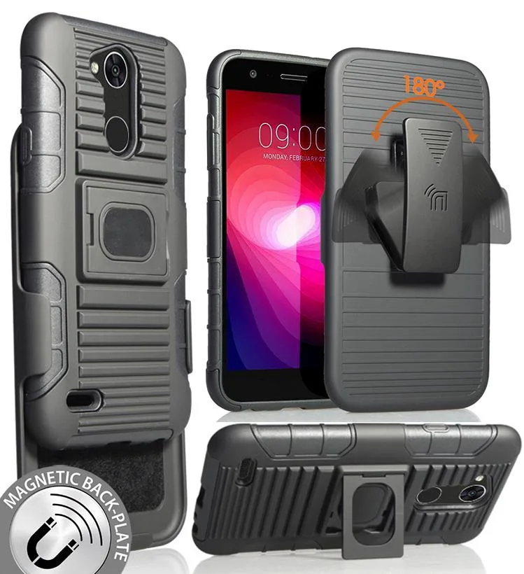Nakedcellphone Nakedcellphone Magnetic Grip Ring Stand Case + Belt Clip Holster Combo for LG X Power 3 (2018) — product photo