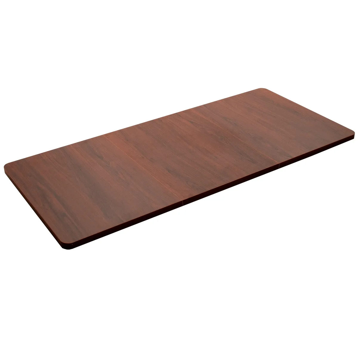 Rectangular dark walnut table top 71 by 30 inches particle board surface pre-drilled holes