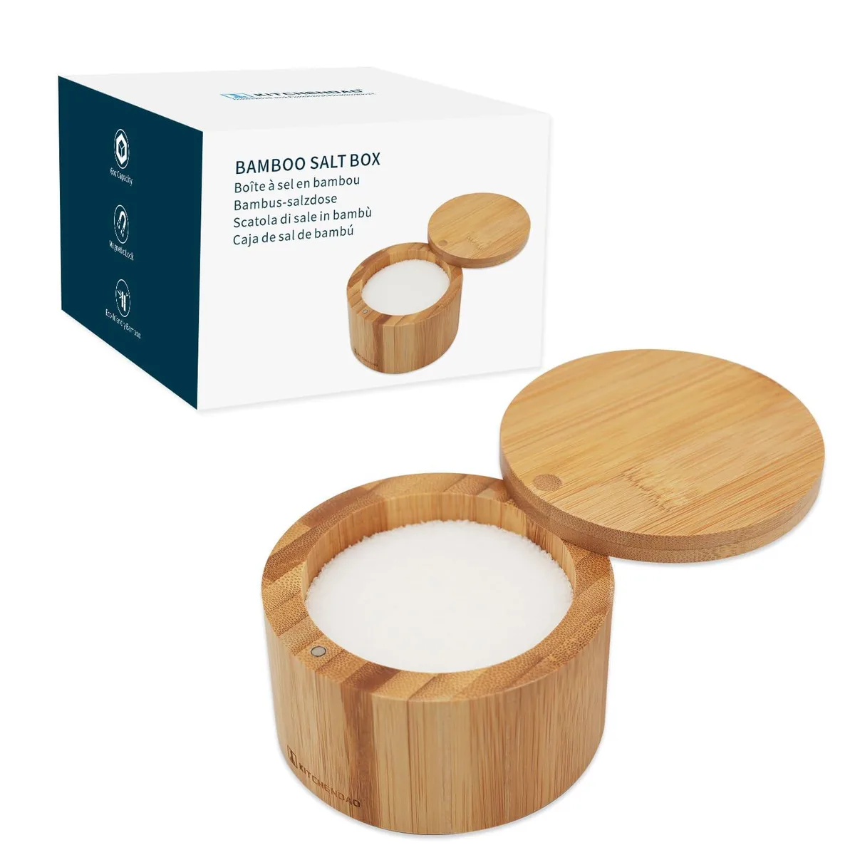 Small square bamboo box with swivel magnetic lid, 3.6 by 3.6 by 2.52 inches