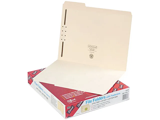 Smead Smead 14534 file folder, one fastener, 1/3 cut assorted, top tab, letter, manila, 11 pt, 50 per box — product photo