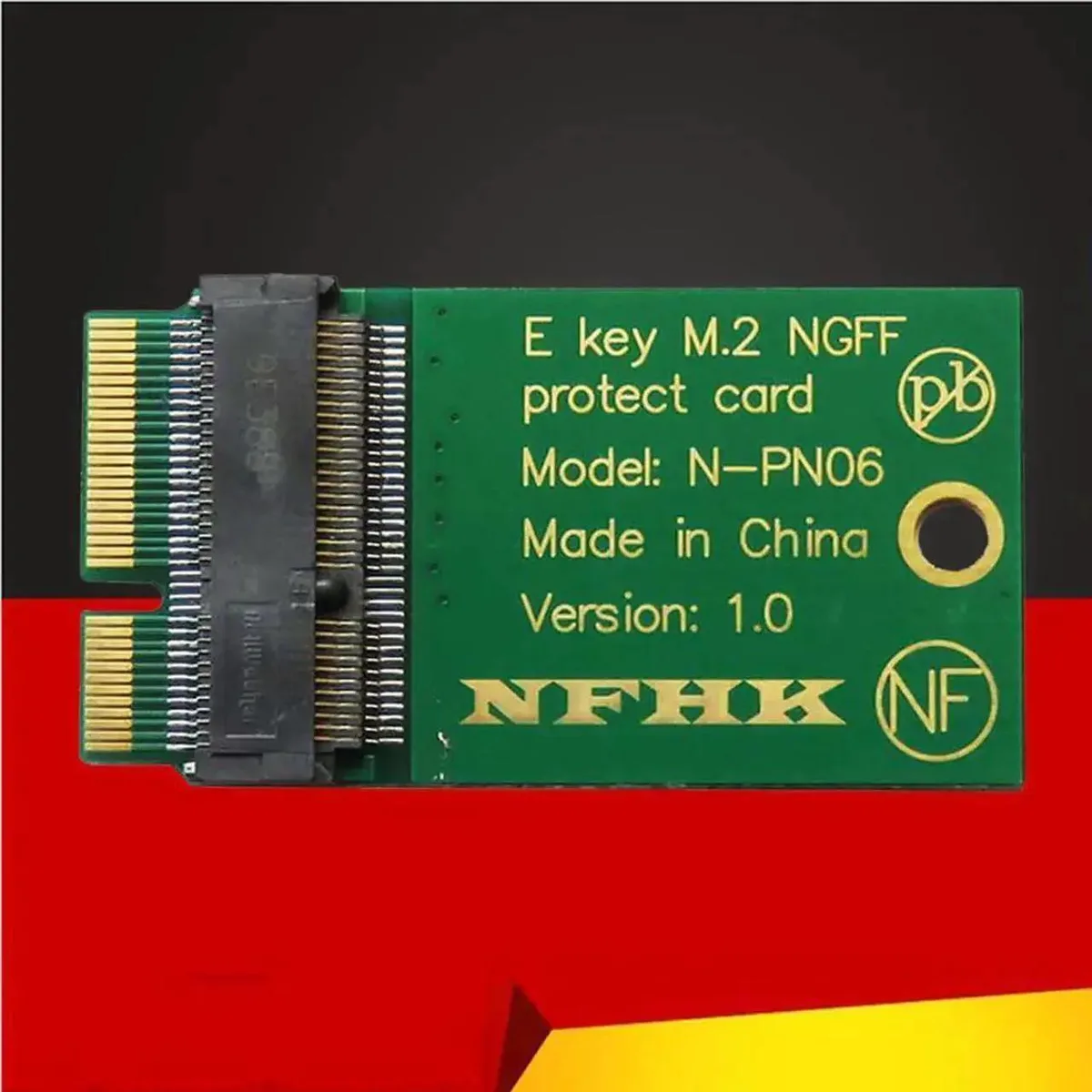Green compact PCB riser card with gold edge connector and M.2 2230 slot