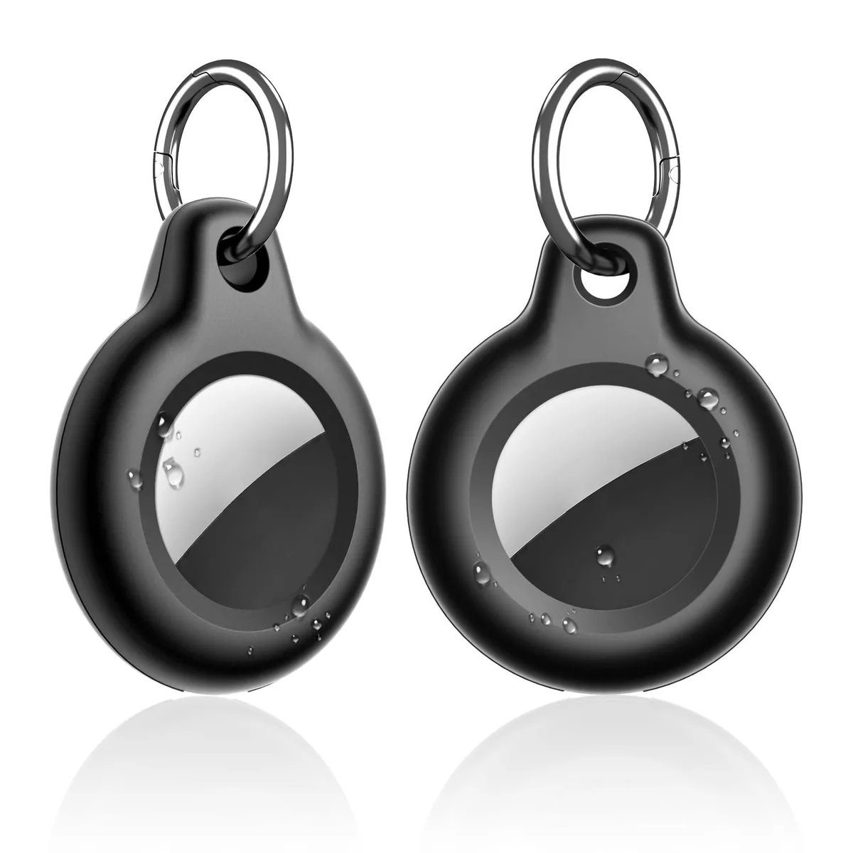  Waterproof AirTag Holder 2-Pack Hard PC+TPU Case with Loop Key Ring Black — product photo