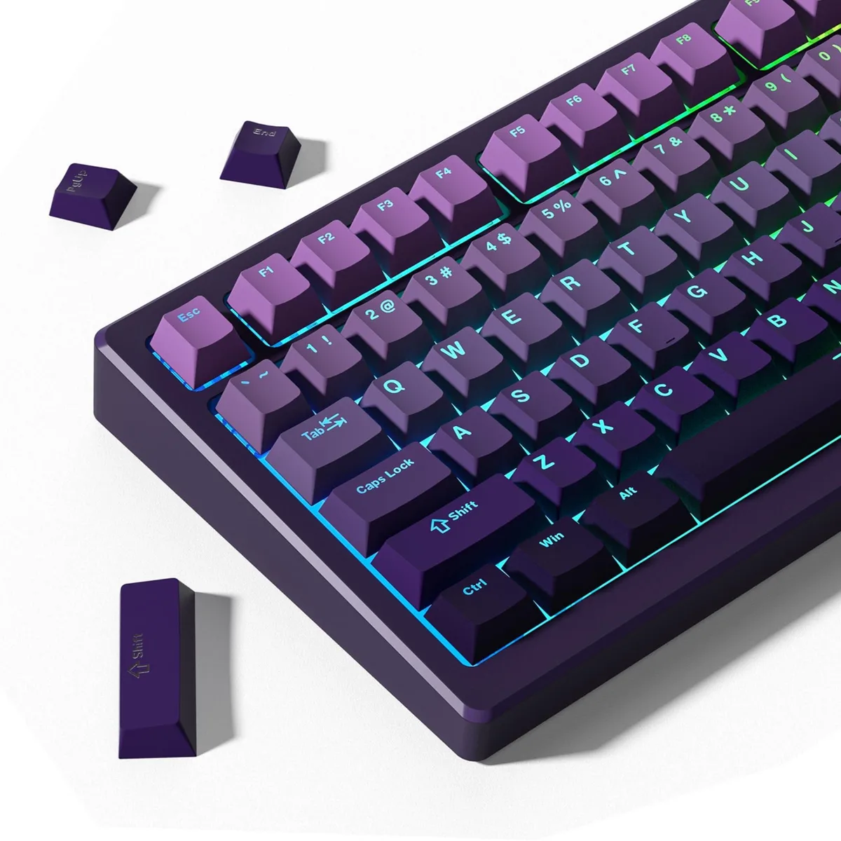 Gradient purple doubleshot PBT keycaps 132 set Cherry profile shine-through legends