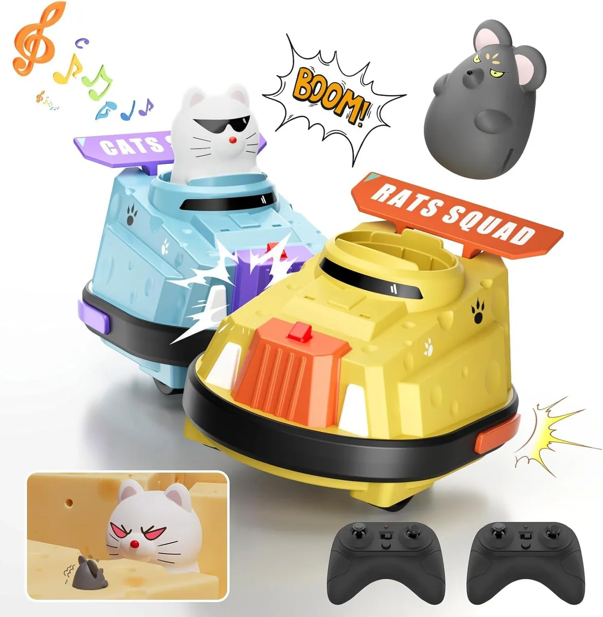 usbroway usbroway 2-Pack Cat & Rat Bumper Car Toy 2.4GHz 360° Spin — product photo