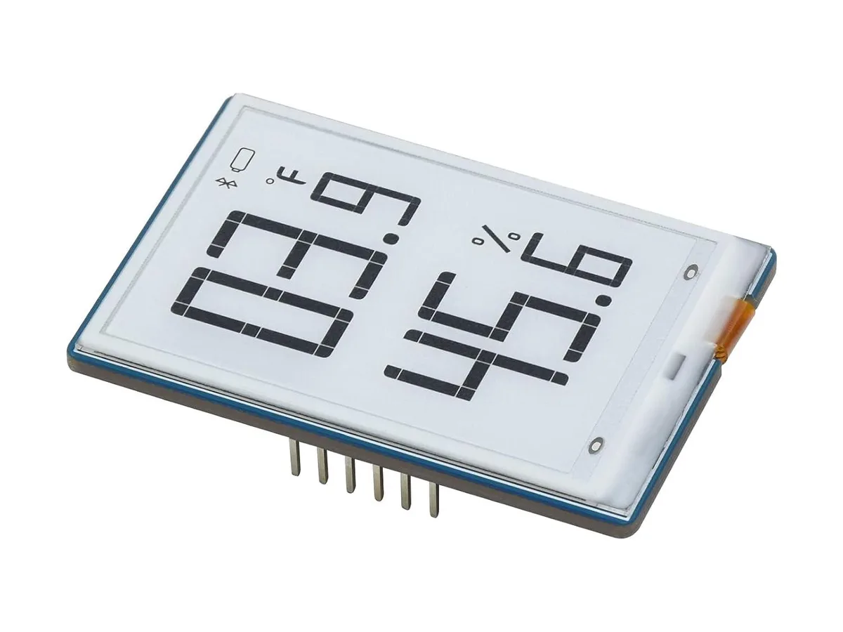 Small rectangular 1.9 inch e-paper display board with 91 black and white segments on a green PCB