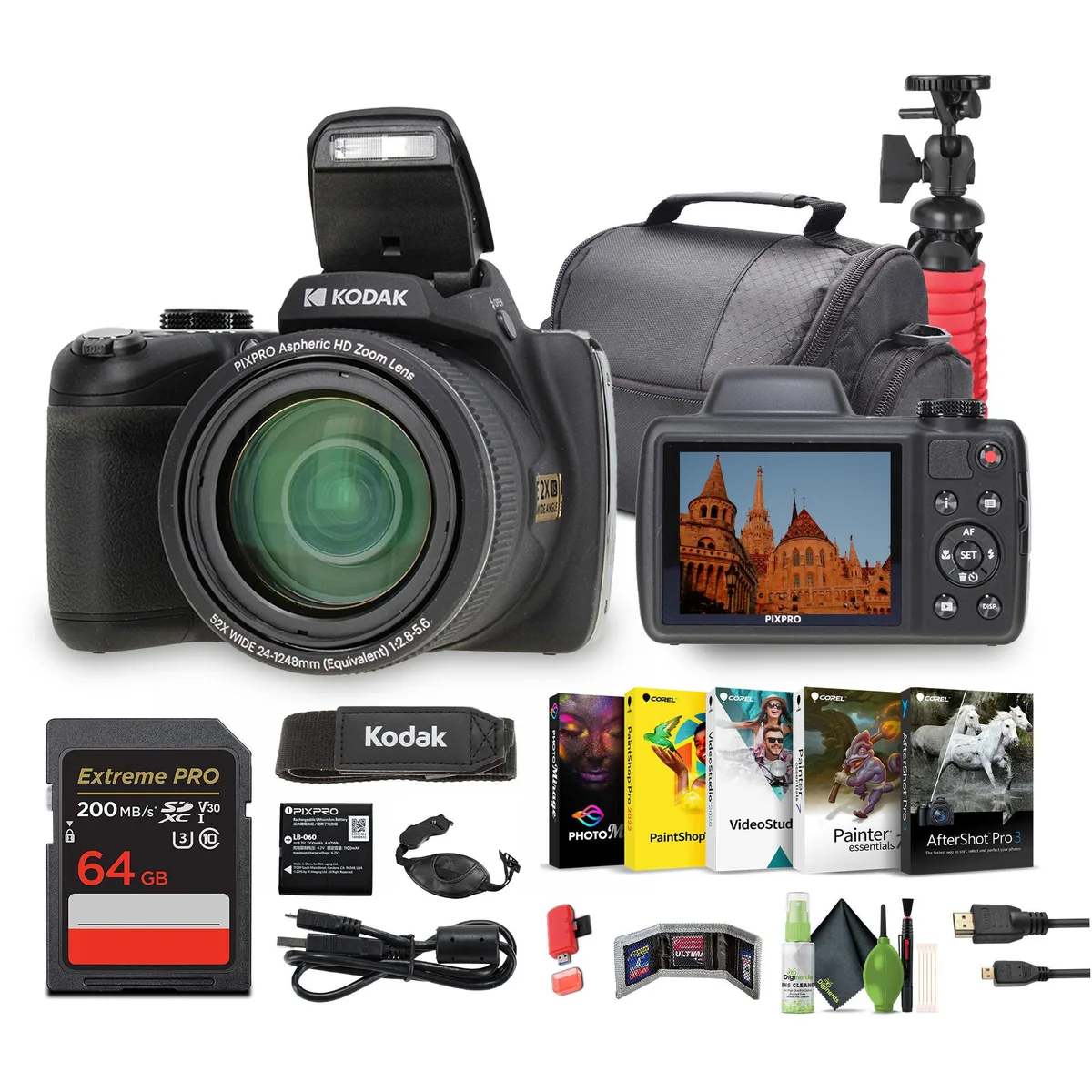 Kodak Kodak PIXPRO AZ528 16MP Camera Kit 52x Zoom 64GB Black — product photo
