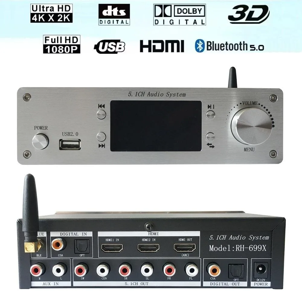 KY KY RH-699X Pro Sound 5.1 Decoder Bluetooth 5.0 Silver Panel — product photo