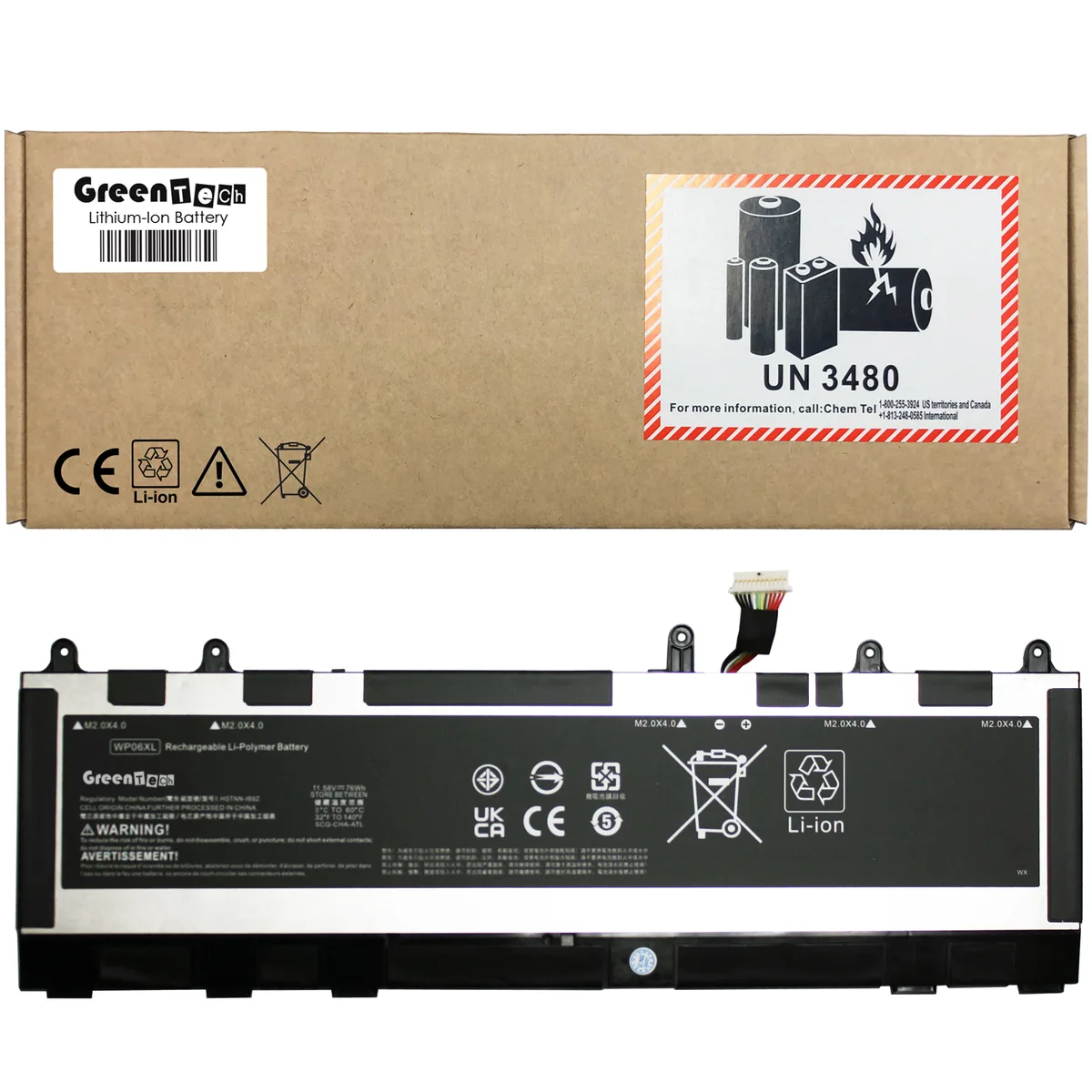GreenTechLLC GreenTechLLC WP06XL 76WHR 6-cell laptop battery for HP EliteBook 860 865 16 G9 G10 ZBook Firefly 16 G9 G10 — product photo