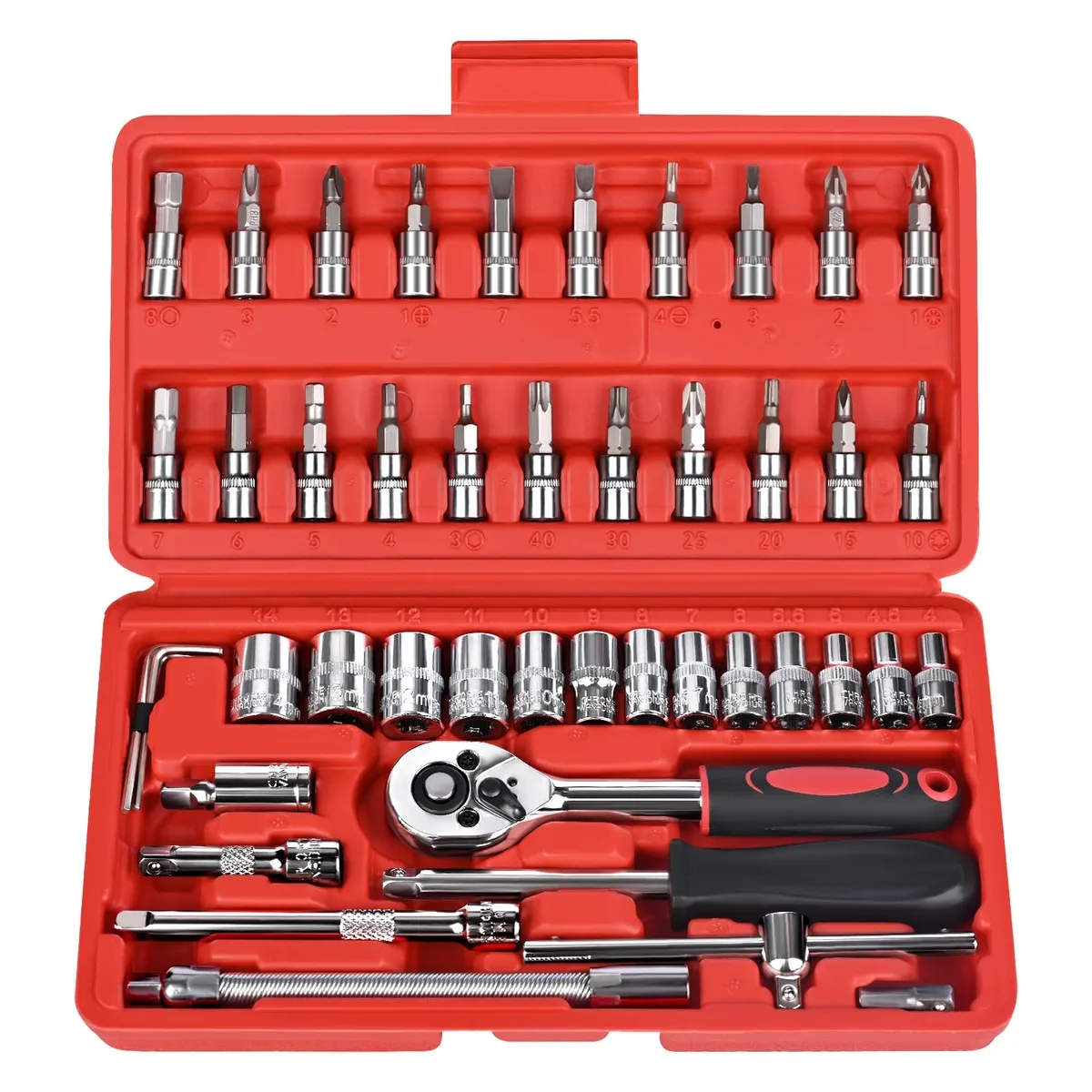 46-piece 1/4 inch drive socket set in storage case