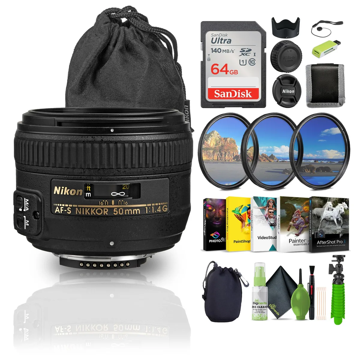 Nikon Inc Nikon AF-S NIKKOR 50mm f/1.4G camera lens (2180) Bundle — product photo