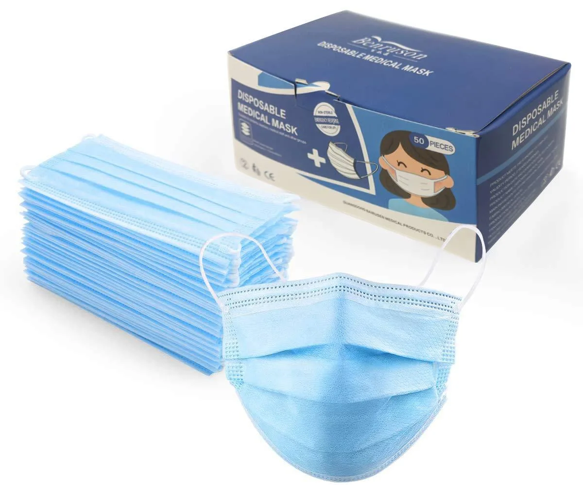  Luxury Office 3 Ply Disposable Face Masks Pack of 50 Blue — product photo