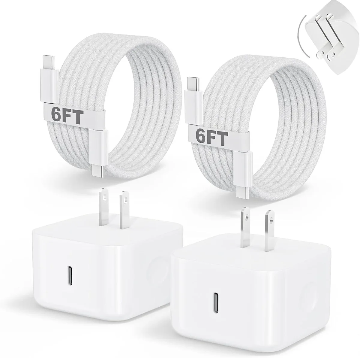 White 6FT Lightning cable with woven fabric finish, USB-C connector visible