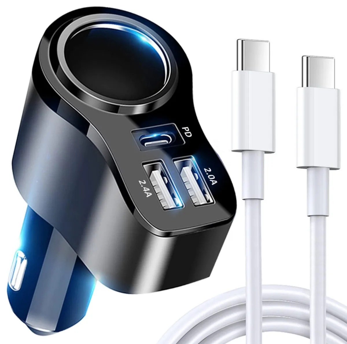  IDOLCO FZ001 4-in-1 USB Car Charger 168W PD3.0 30W 12V/24V 3 USB Ports 1m Cable — product photo