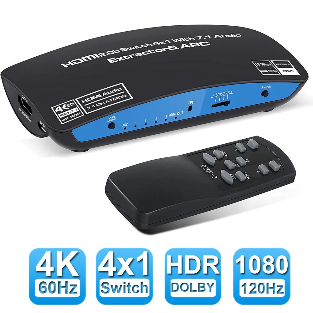 LUOM LUOM OZQ9-1 HDMI 4×1 Switch Audio Extractor 4K 60Hz 18.5Gbps — product photo