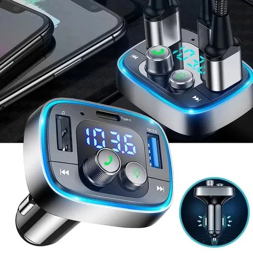 NShi NShi Bluetooth 5.0 Car FM Transmitter 20W PD QC3.0 7-Color LED AUX — product photo