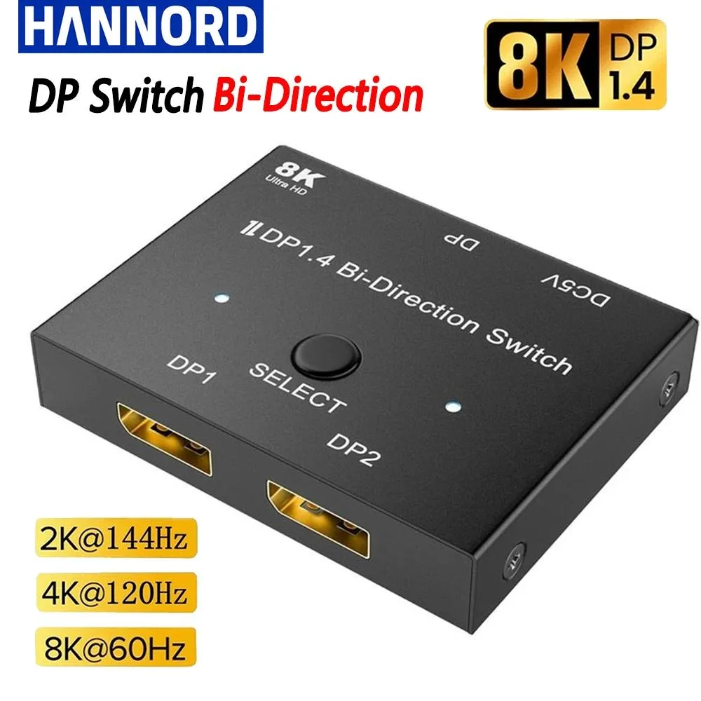 HANNORD HANNORD DisplayPort 1.4 Switch 3-Port 8K@30Hz 4K@120Hz 1080P@240Hz 32.4Gbps — product photo