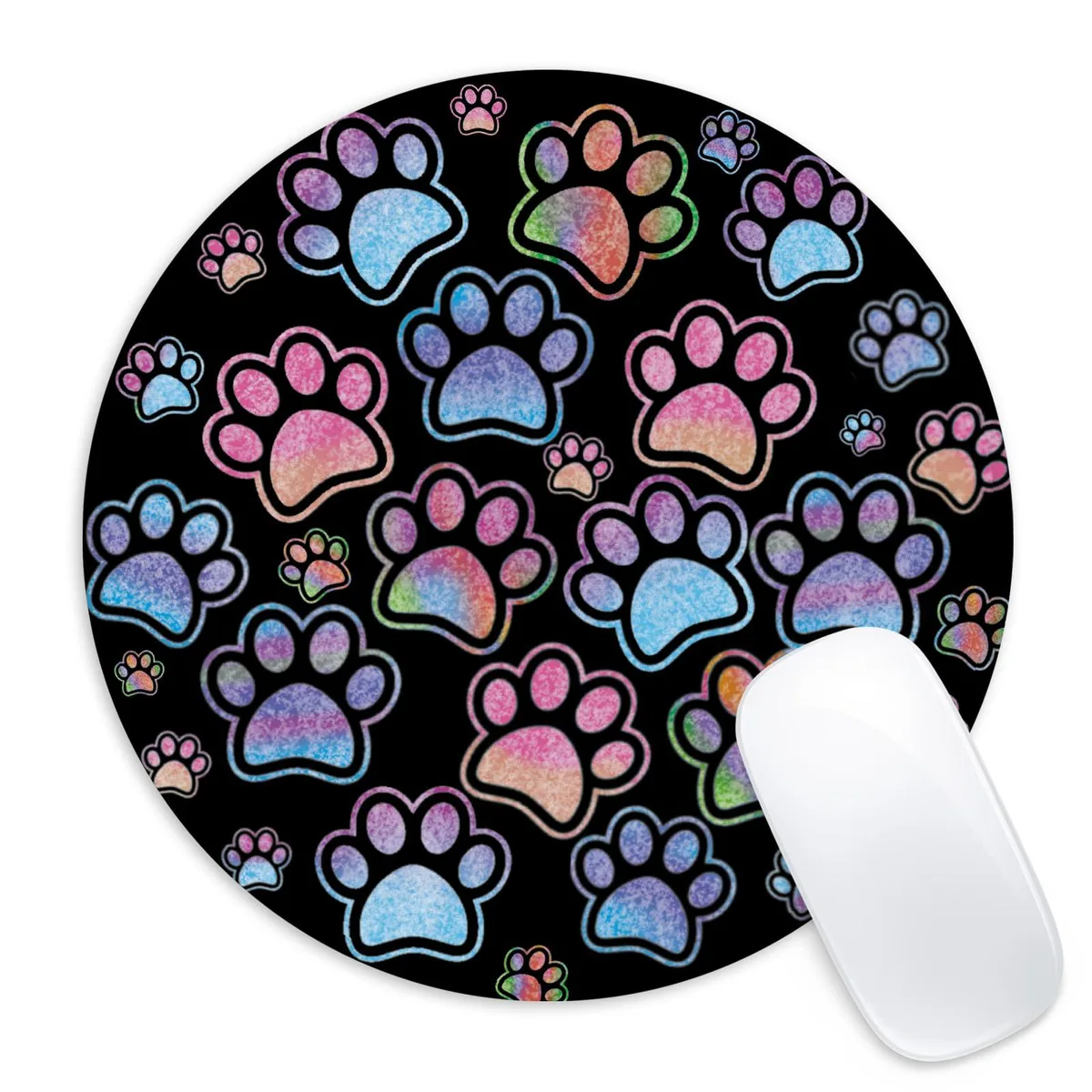  Adastrah Black Dog Paw Print 1 Round Mouse Pad 8.6 in — product photo