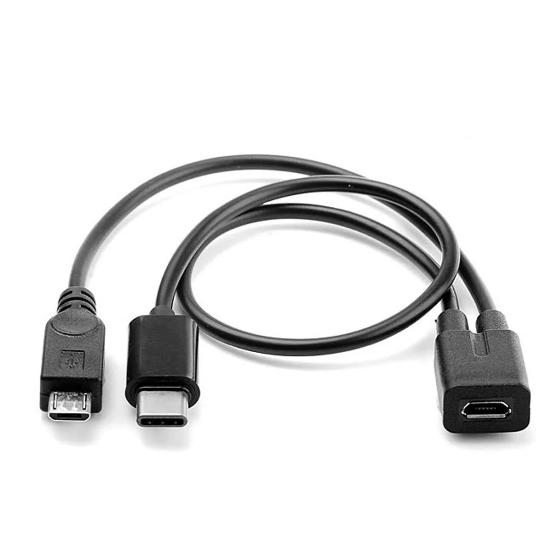 LORDWORLD LORDWORLD Micro USB 1 to 2 USB C Micro USB Charging Extension Cable USB 3.1 AWG 28 Black — product photo