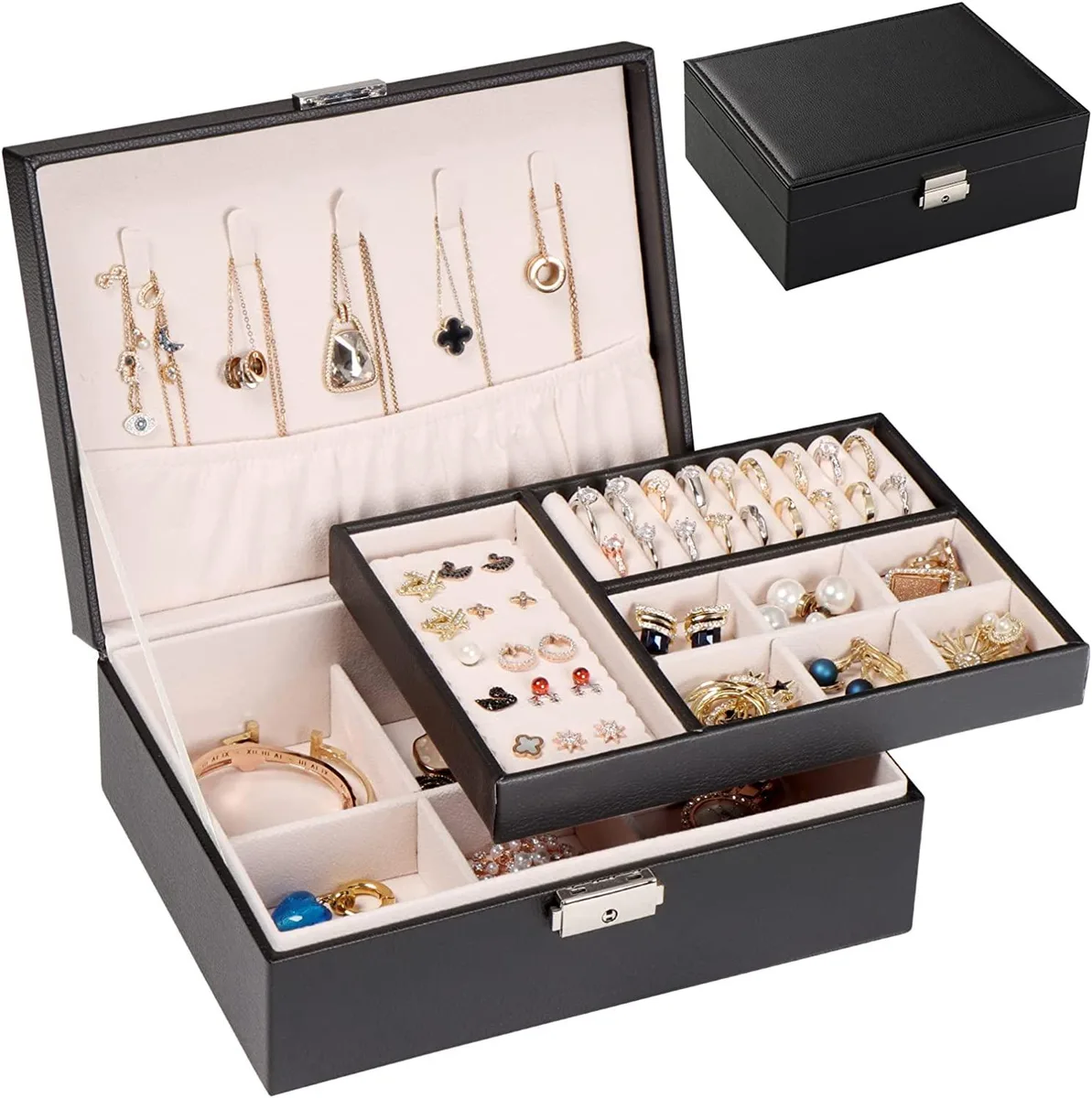 anicestore anicestore 2 Layers Jewelry Organizer Black 9 x 6.7 x 3.5 — product photo
