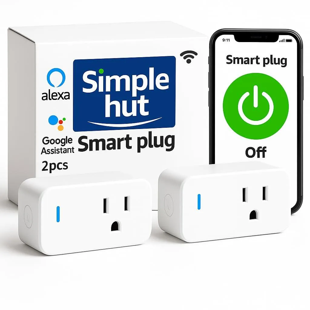 Two compact black smart plugs with a sleek plug-in design