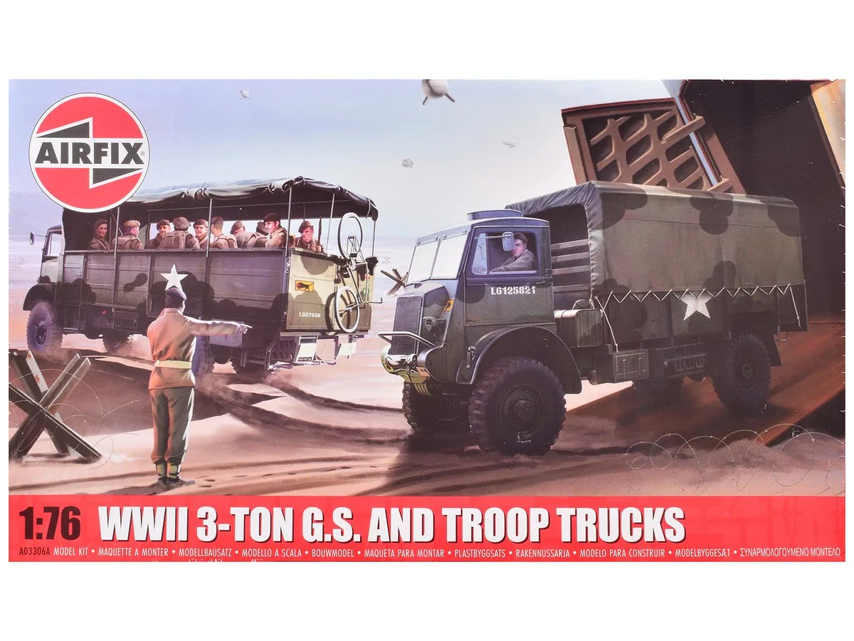 Airfix Airfix WWII 3-Ton General Service Troop Trucks 1/76 Level 2 Kit 74 Parts — product photo