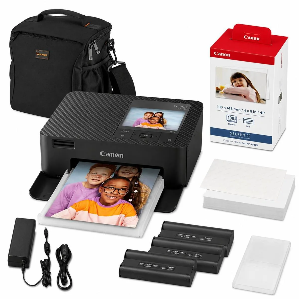 Canon Canon SELPHY CP1500 Wireless Compact Photo Printer Black with 108 Print Set 160 Bag Cloth — product photo