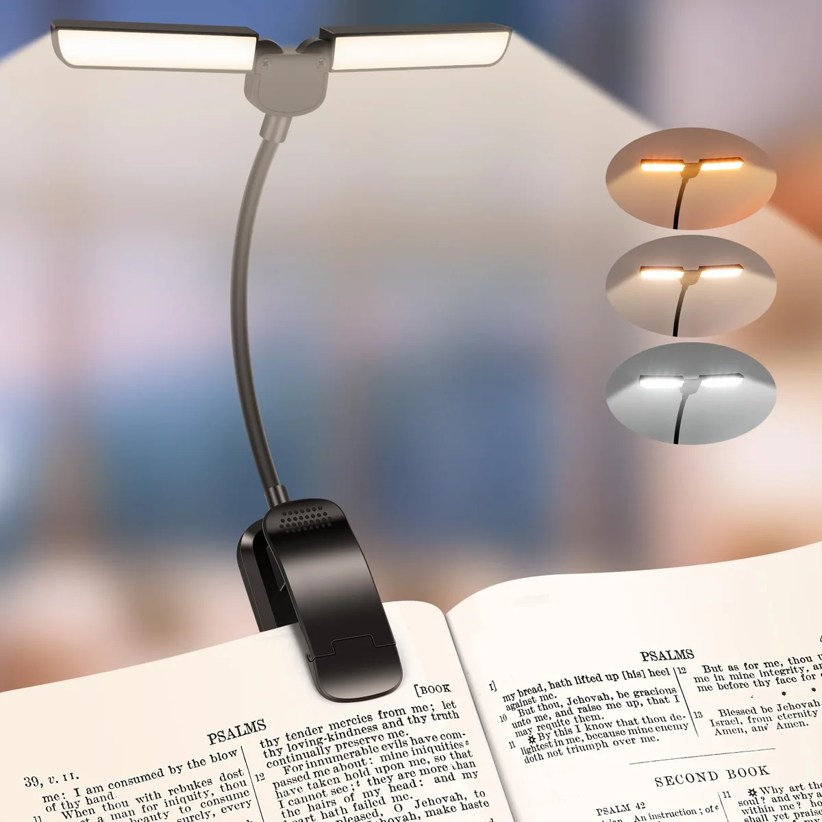 A clip-on book light with 18 LEDs and USB-C charging