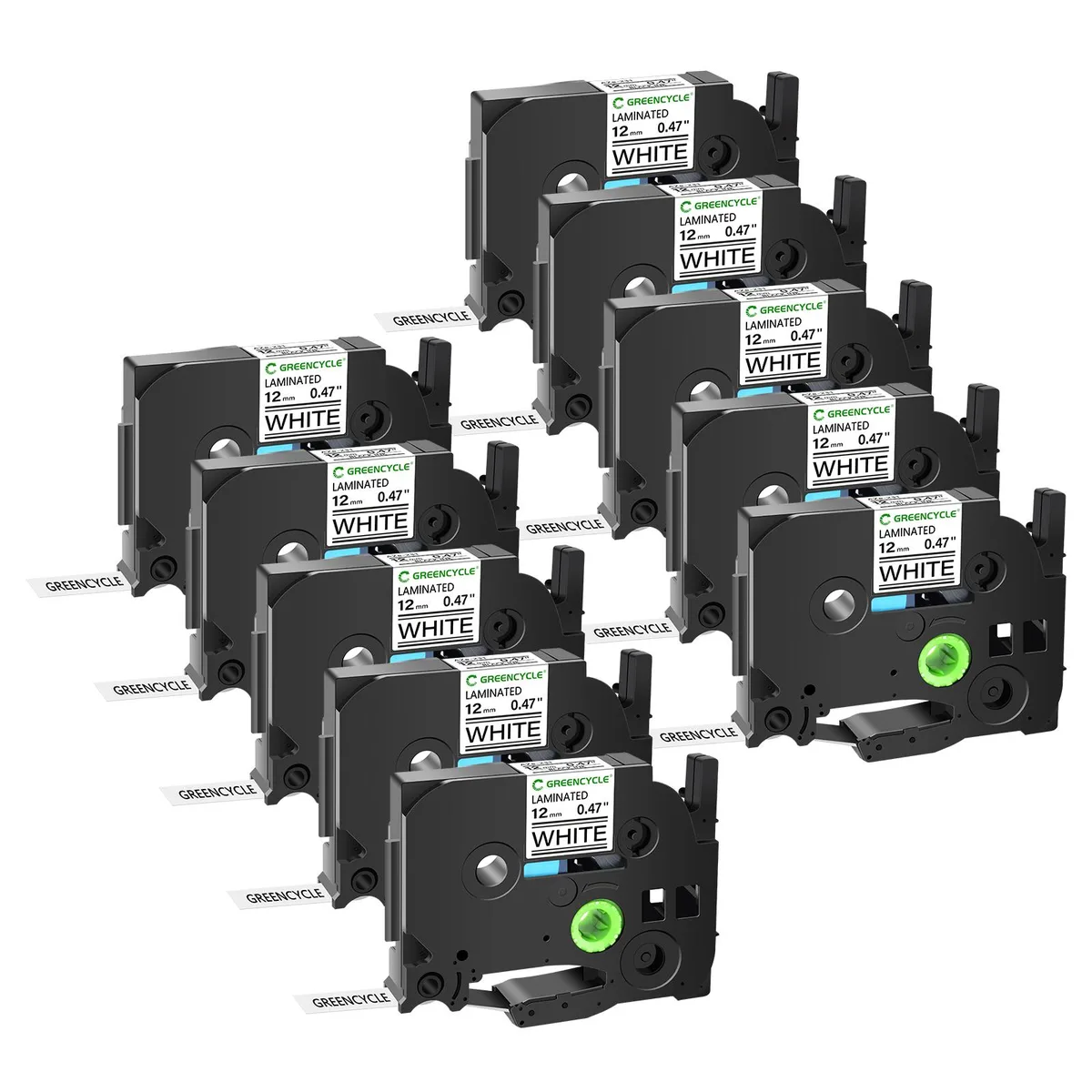 GREENCYCLE GREENCYCLE 10 Pack 12mm 0.47in Laminated White Tape TZe-231 — product photo