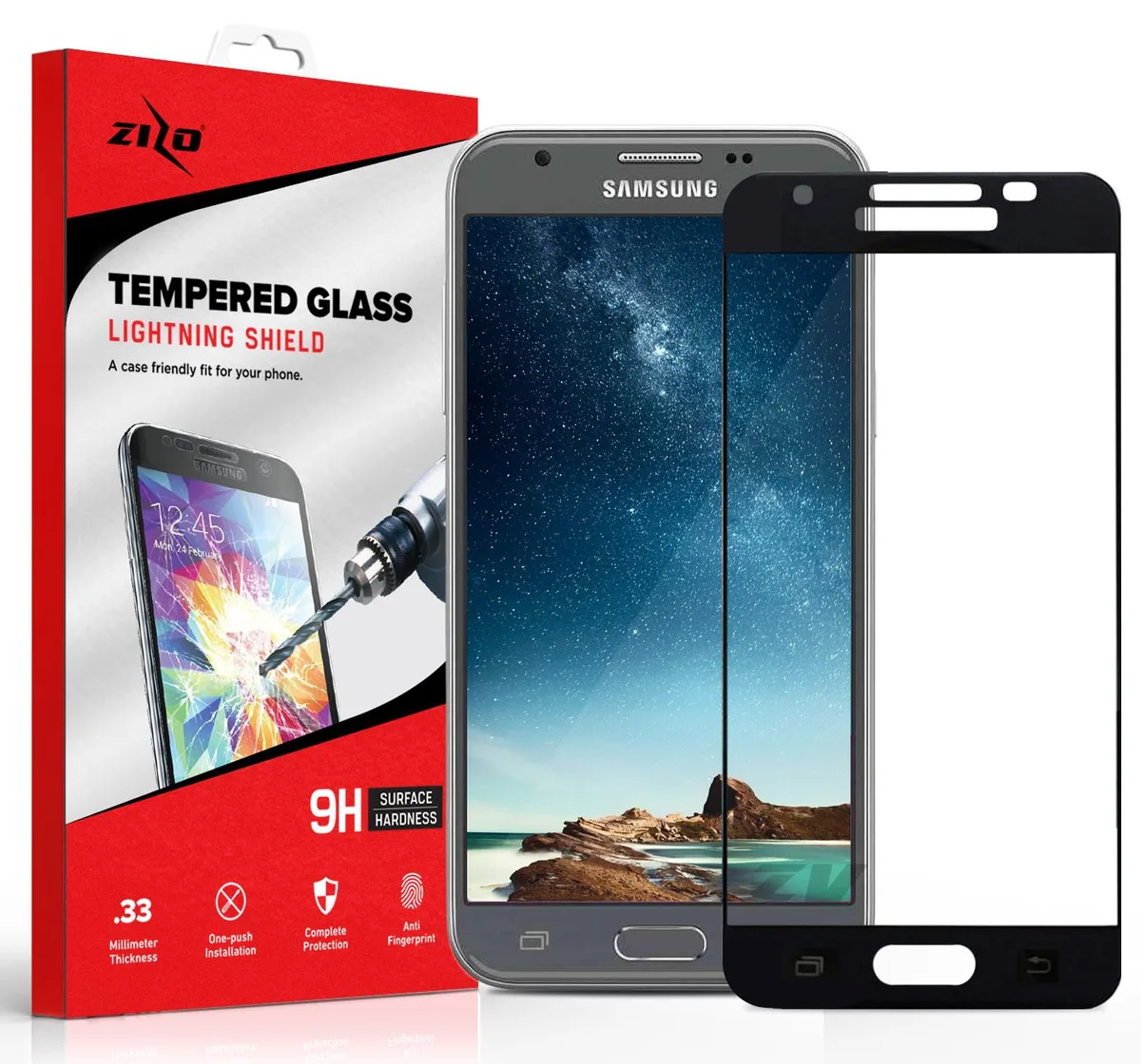 Zizo Zizo Full Glass Tempered Glass Screen Protector 0.33mm Black for Samsung Galaxy J3 Emerge — product photo