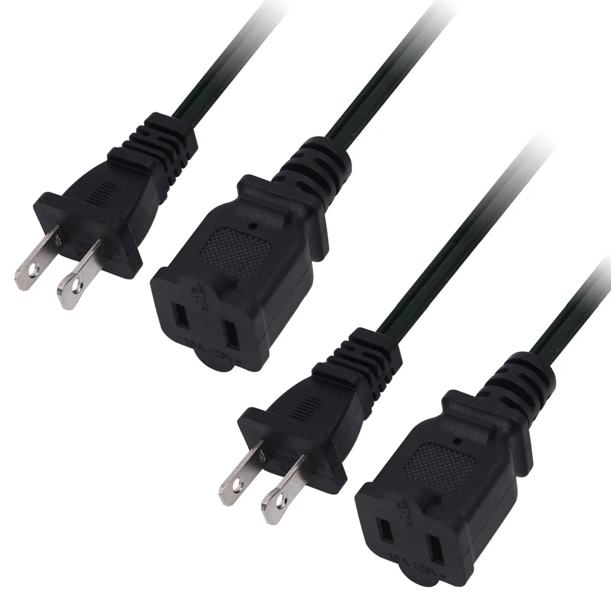  Yeatel 01 2 Prong Power Extension Cord 10 FT 18 AWG 125V 2 Pack — product photo
