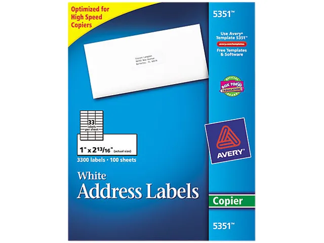 Avery Avery 5351 Address Labels 1" x 2-13/16" 3300 Labels — product photo