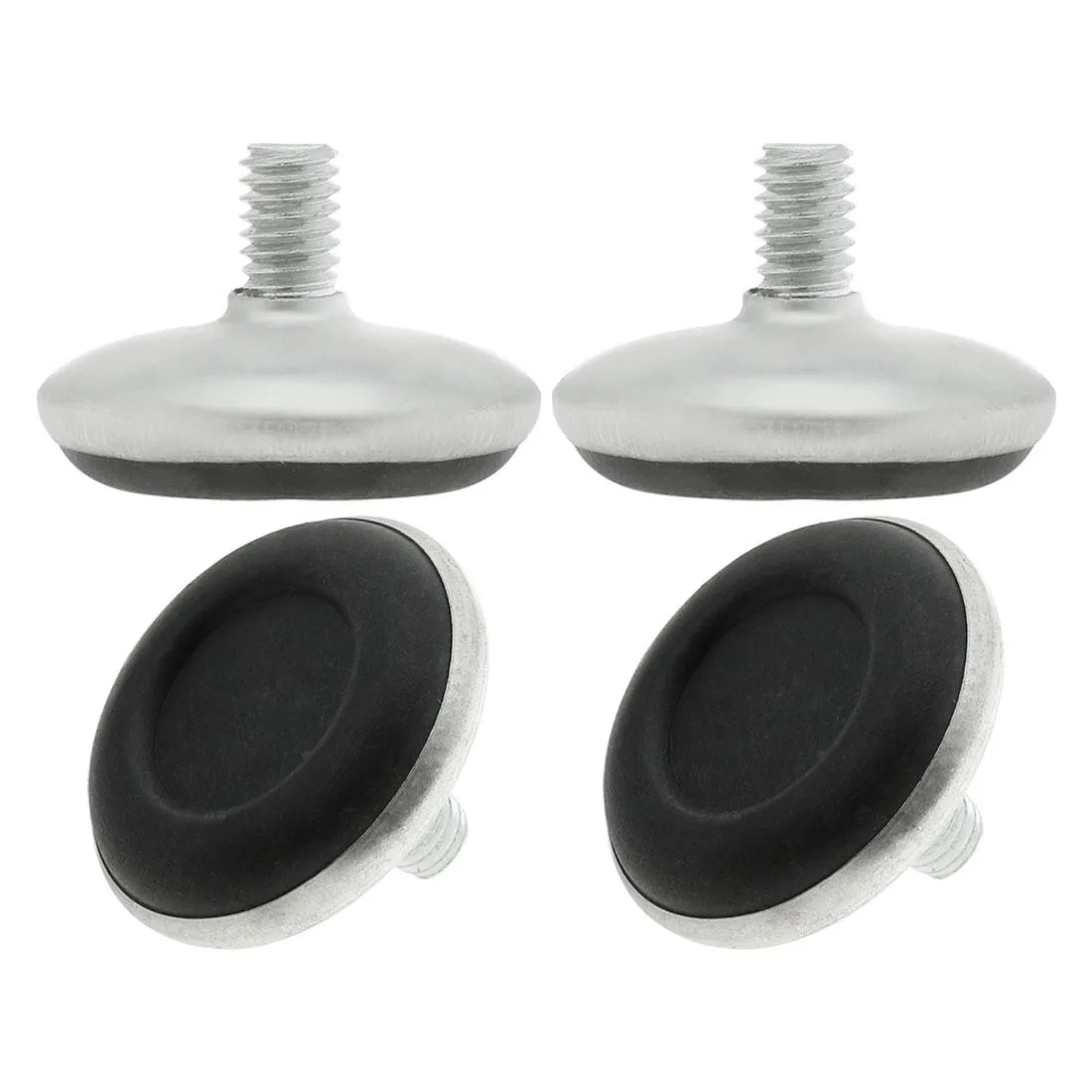 Four adjustable leveling feet with threaded stems and plastic bases