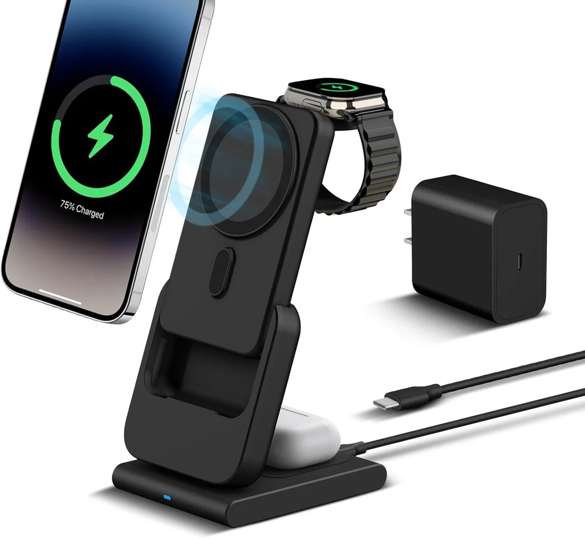 WOOJONG WOOJONG 3-in-1 Foldable Wireless Charging Station with 5000mAh Power Bank (Black) — product photo